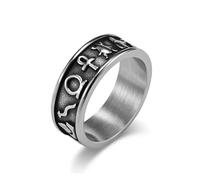 YAHOYA Vintage 8mm Egypte Ancienne Anka Plume Porte-Bonheur Symbole en Acier Inoxydable Hommes Bague fête Bijoux