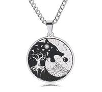 YAHOYA Vintage Homme Pirate Viking Fenrir Dévorant Soleil Lune Loup Tête Pendentif Collier Odin Celtic Symbol Arbre de Vie Motif Bijoux