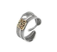 YAHOYA Vintage Mens Feather Route 66 Silver Color Female Resizable Opening Rings