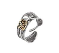 YAHOYA Vintage Plume Route d’Or 66 Anneaux d’Ouverture Hommes Charme Panneau de Rue Antique Argent Plaqué Cuivre Bague Bijoux Fins Cadeaux