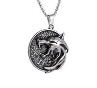 YAHOYA Vintage Viking Wolf Head Pendentif en Acier Inoxydable Magicien Loup tête Collier Hommes Hip hop Tendance Bijoux garçons Cadeaux