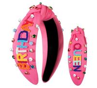 YAHPERN Bandeau d'anniversaire pour femme avec perles « It's My Birthday » - Bandeau noué avec strass et nœud sur le dessus - Couronne d'anniversaire - Accessoires pour cheveux - Décorations de fête -