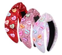 YAHPERN Lot de 3 bandeaux de Saint-Valentin pour femme - Rouge et rose - Bandeau de conversation en forme de cœur avec strass - Accessoires de cheveux pour la Saint-Valentin - Cadeaux de fête