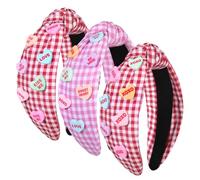 YAHPERN Lot de 3 bandeaux de Saint-Valentin pour femme - Rouge et rose - Bandeau de conversation en forme de cœur avec strass - Accessoires de cheveux pour la Saint-Valentin - Cadeaux de fête