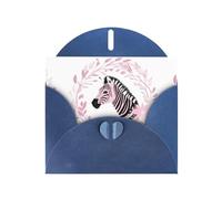 Yahwhjde Carte de vœux bleue Motif zèbre dans une couronne rose Idéal pour la Saint-Valentin, un anniversaire de mariage et des invitations de fête