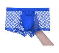 YAHWULAI Herren Boxershorts Bequem und Atmungsaktiv Männer Unterwäsche Durchsichtig mit Gitterartigem Design Blau XL