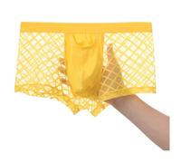 YAHWULAI Herren Boxershorts Bequem und Atmungsaktiv Männer Unterwäsche Durchsichtig mit Gitterartigem Design Gelb XL