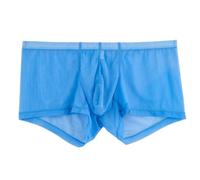 YAHWULAI Mens Sexy Mesh See Through Boxer Briefs Underwear Sheer Bulge Enhancing Pouch Transparent Stretch Trunks M Blue