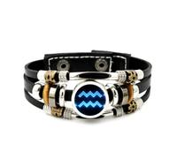 YAIEWNE Bracelet Ajustable En Cuir Tressé À Plusieurs Couches, Motif Abstrait Du Signe Du Verseau, Style Ethnique Punk, Fait Main. Accessoire D'Amitié, Cadeau D'Anniversaire Ou De Noël.