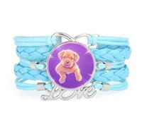 YAIEWNE Bracelet Ajustable En Cuir Tressé Bleu Avec Motif Labrador.
