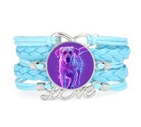 YAIEWNE Bracelet Ajustable En Cuir Tressé Bleu, Motif Labrador.
