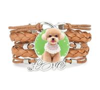 YAIEWNE Bracelet Ajustable En Cuir Tressé Happiness Big Eyes Teddy Dog | Multistrat,Punk,Bracelet,Fait main,Offre,Bangle,Accessoire,Amie,Amoureux,Ethnique,Amitié,Anniversaire,Noël,Musique,Art