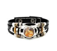 YAIEWNE Bracelet Ajustable En Cuir Tressé, Motif Bouclier De Flamme Science Du Bonheur, Style Ethnique Fait Main, Accessoire Punk, Cadeau D'Anniversaire Ou De Noël.