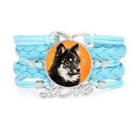 YAIEWNE Bracelet En Cuir Tressé Ajustable Fortune Big Eyes Dog Love, Bleu