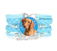 YAIEWNE Bracelet En Cuir Tressé Ajustable Fortune Big Eyes Dog Love, Bleu
