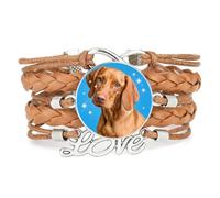 YAIEWNE Bracelet En Cuir Tressé Ajustable Fortune Big Eyes Dog Love, Marron