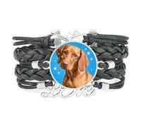 YAIEWNE Bracelet En Cuir Tressé Ajustable Fortune Big Eyes Dog Love, Noir