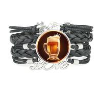 YAIEWNE Bracelet En Cuir Tressé Ajustable, Motif Diffraction Spectrale, Inspiré Des Bouteilles De Houblon, Style Ethnique. Accessoire Idéal Pour Un Anniversaire Ou Noël. Noir.