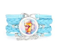 YAIEWNE Bracelet En Cuir Tressé Ajustable, Motif Diffraction Spectrale, Inspiré Des Bouteilles De La Fête De La Bière. Bracelet Ethnique, Accessoire D'Amour, Cadeau D'Anniversaire Ou De Noël, Bleu.