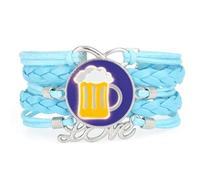 YAIEWNE Bracelet En Cuir Tressé Ajustable, Motif Diffraction Spectrale, Inspiré Des Festivals De La Bière Et Du Houblon D'Été. Bracelet Ethnique, Accessoire Idéal Pour Un Anniversaire Ou Noël (Bleu).