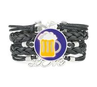 YAIEWNE Bracelet En Cuir Tressé Ajustable, Motif Diffraction Spectrale, Inspiré Des Festivals De La Bière Et Du Houblon D'Été. Style Ethnique. Accessoire Idéal Pour Un Anniversaire Ou Noël. Noir.