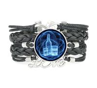 YAIEWNE Bracelet En Cuir Tressé Ajustable, Motif Intrication Quantique Cybernétique, Style Ethnique, Accessoire Cadeau D'Anniversaire Ou De Noël, Noir.