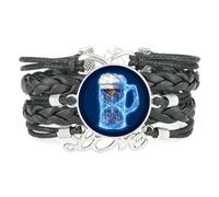 YAIEWNE Bracelet En Cuir Tressé Ajustable, Style Ethnique, Idéal Pour Célébrer Une Remise De Diplômes Lors D'Un Festival De La Bière. Accessoire De Mode, Cadeau D'Anniversaire Ou De Noël. Noir.