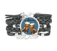 YAIEWNE Bracelet En Cuir Tressé Ajustable, Style Ethnique, Idéal Pour Un Festival De La Bière, Un Été Glacé Ou Tout Autre Événement. Accessoire Cadeau D'Anniversaire Ou De Noël. Noir.