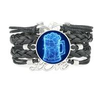 YAIEWNE Bracelet En Cuir Tressé Ajustable, Style Ethnique, Orné D'Un Motif D'Intrication Quantique, Idéal Pour Un Festival De La Bière. Accessoire De Mode, Cadeau D'Anniversaire Ou De Noël. Noir.