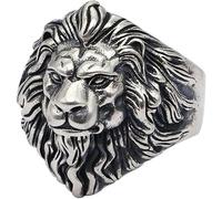 YAIUNHIQ Bague tête de lion réglable ouverte vintage en argent sterling 925 pour hommes, bijoux de doigt de style motard gothique punk rock