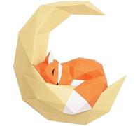 YAIUNHIQ Sculpture en Papier 3D Lune et Petit Renard Modèle en Papier Jouet en Papier Décoration Murale Artisanat en Papier prédécoupé pour la décoration de la Maison