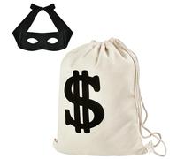 YAJIMAOY 2 Pièces Costume de Voleur de Banque, Contient Masque Voleur Banque, Sac D'argent Bandit, Costume de Carnaval Accessoires, pour Jeux de Rôle d'Halloween, Soirées à Thème de Cambriolage(C)