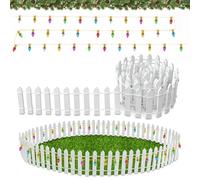 YAJIMAOY Accessoires de Lutin de Noël, 90 x 5 cm Clôture de Jardin Miniature, 100 cm Guirlande Lumineuse Miniature, Mini Clôture de Noël avec Lumières, Mini Clôture en Bois (E, 1)