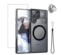 YAJOJO Coque magnétique pour ZTE Nubia RedMagic 11 Pro+/RedMagic 11 Pro avec 1 film de protection d'écran, élégante coque de protection avec lanière et boucle à anneau, anti-rayures, antidérapante et