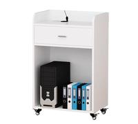 Yajuer Pupitre Mobile À roulettes, Pupitre en Bois avec Trou De Câblage, Plateforme De Conférence Et D'enseignement Portable pour Salle De Classe, Église(White)