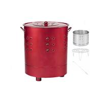 Yajuer Tonneau de combustion en métal avec poignée et crochet de feu, double couche en acier inoxydable, brûleur à papier pour feuilles, ordures, feu de camp (rouge, 50 cm)