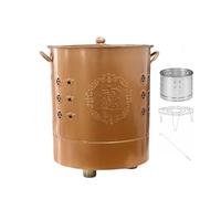 Yajuer Tonneau de combustion en métal avec poignée et crochet de feu, double couche en acier inoxydable, brûleur à papier pour feuilles, ordures, feu de camp (doré, 40 cm)