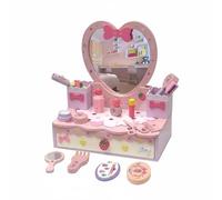 Yajuyi Coiffeuse Enfant Table de Maquillage Bureau Coiffeuse Ensemble Vanity en Bois avec Miroir et Accessoires pour Apprendre Les Gestes du Quotidien, Table Coeur