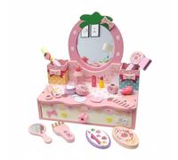 Yajuyi Coiffeuse Enfant Table de Maquillage Bureau Coiffeuse Ensemble Vanity en Bois avec Miroir et Accessoires pour Apprendre Les Gestes du Quotidien, Coiffeuse De Table
