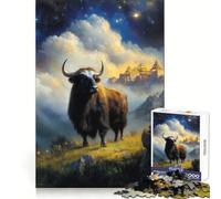 Yak dans Un Paysage montagneux avec Temple Puzzle de 1000 pièces pour Adolescents Soulagement, détente, Plaisir, Bords précis Surprise d'anniversaire (50x75cm)