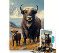 Yak et Son Veau dans Un Paysage de Montagne Puzzle 1000 pièces pour Adultes Jeu de mémoire et de réflexion de qualité supérieure,découpé au Laser Un Moment de Calme et d'exercice Mental à Faire