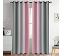 Yakamok Ombre Pink and Grey Curtains for Bedroom, Gradient Room Darkening Curtains, Grommet Thermal Insulated Light Blocking Window Drapes/Curtain for Living Room,52 x 84 inch,2 Panels