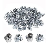 Yakamoz 100pcs M6 4 Griffes Écrous en T Inserts Acier au Carbone Matériel Zinc Plaqué Pour Travail du Bois, Jambe de Meuble