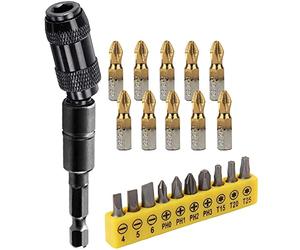 Yakamoz Porte-embout pivotant magnétique flexible pour embouts de tournevis avec extension d'articulation avec 20 tournevis cruciformes Torx à fente pour les espaces restreints ou les coins