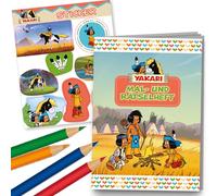 Yakari Kit de coloriage avec cahier de coloriage et d'énigmes, 8 autocollants et 4 crayons de couleur, parfait comme petit cadeau ou cadeau, livre de coloriage pour enfants, garçon indien Sioux