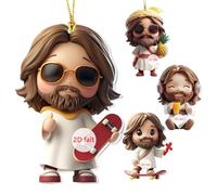 yakermur Bijoux Jésus-Christ pour sapin de Noël - Pendentif Jésus 2D en acrylique avec belle apparence - Lot de 4 pendentifs religieux pour sapin de Noël, maison, voiture, mur et porte - Élégant