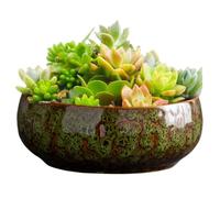 yakermur Jardinière basse | Pot hydroponique décoratif, rond et léger en céramique avec large ouverture pour jardin, terrasse, balcon, serre