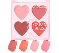 yakermur Palette de blush crème - Palette de blush en 4 couleurs - Maquillage facile à fondre pour rendez-vous, événements, vacances, voyages et mariage