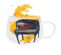 yakermur Tasse à café en verre - Motif piano - Gobelet en verre pour café, thé et musiciens - Chope à bière multifonction