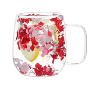 yakermur Verre isotherme à double paroi avec fleurs séchées | Tasse à café isotherme double couche en verre transparent avec anse, capacité de 250 ml pour expresso